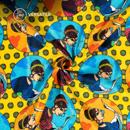 Yellow Madhuvanii Digital Print Premium Velvet Fabric