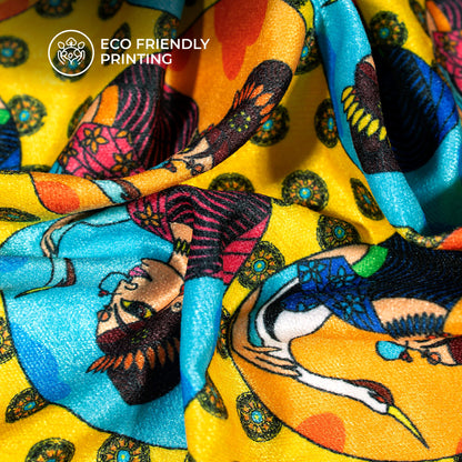 Yellow Madhuvanii Digital Print Premium Velvet Fabric