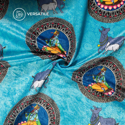 Sky Blue Madhuvanii Digital Print Premium Velvet Fabric