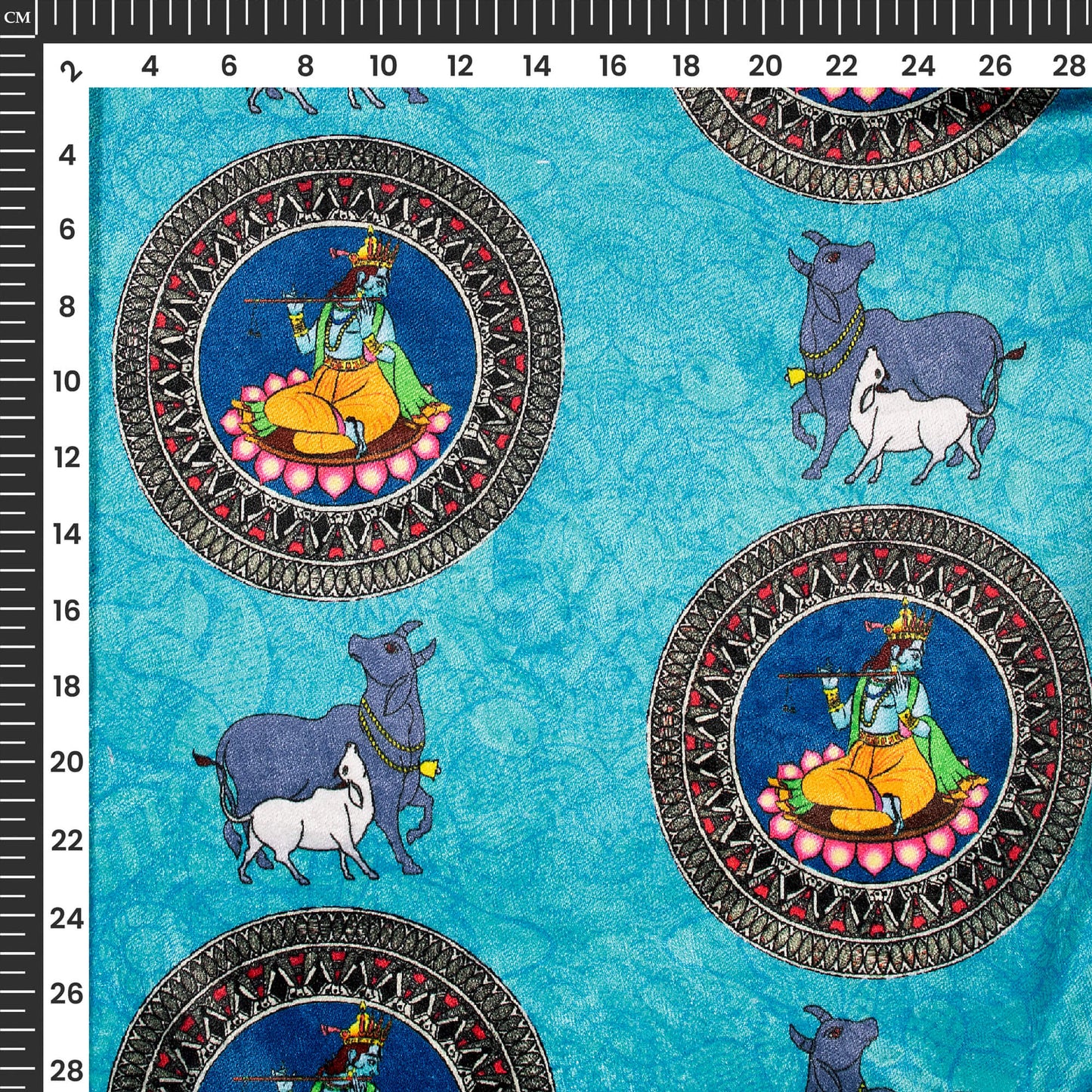 Sky Blue Madhubani Digital Print Premium Velvet Fabric