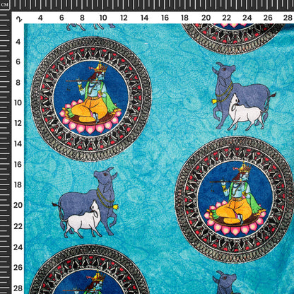 Sky Blue Madhuvanii Digital Print Premium Velvet Fabric