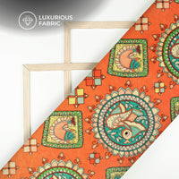 Royal Orange Madhuvanii Digital Print Premium Velvet Fabric