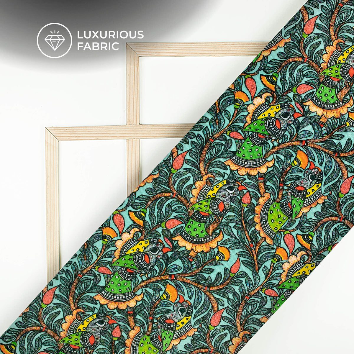 Black And Parrot Green Madhuvanii Digital Print Premium Velvet Fabric