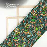 Black And Parrot Green Madhuvanii Digital Print Premium Velvet Fabric