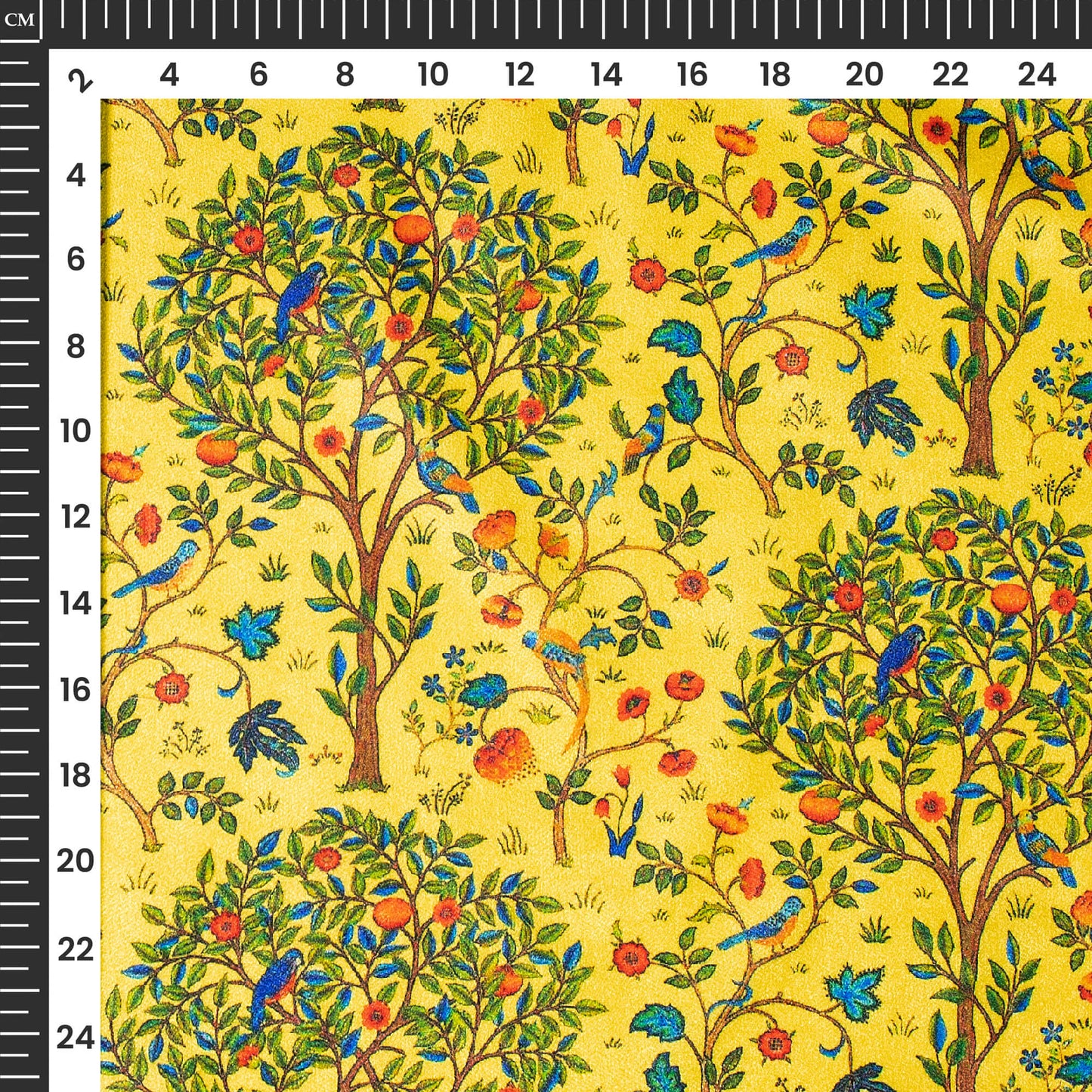Fleaxen Yellow Madhubani Digital Print Premium Velvet Fabric