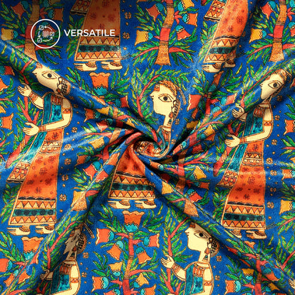Blue Madhuvanii Digital Print Premium Velvet Fabric