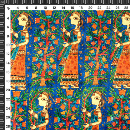 Blue Madhuvanii Digital Print Premium Velvet Fabric