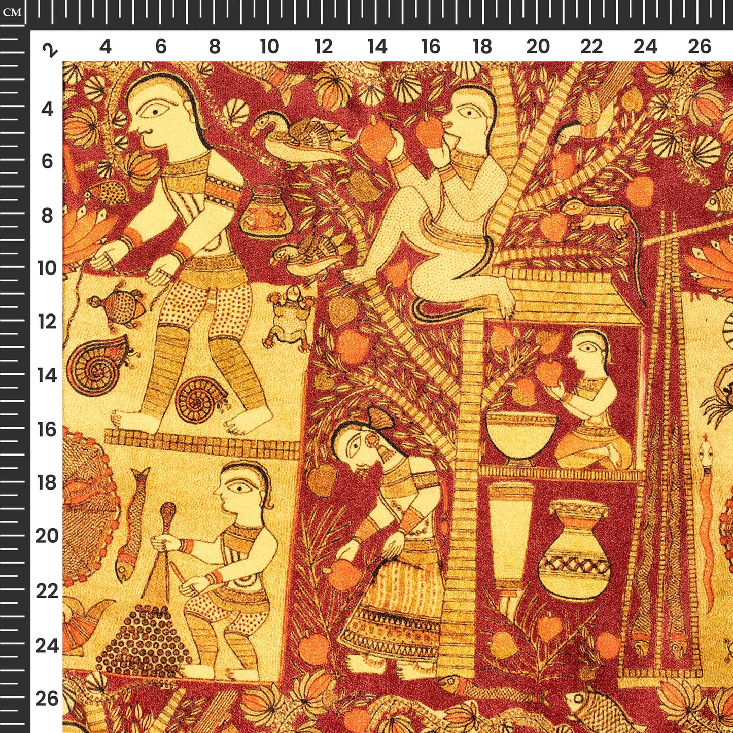 Maroon Madhubani Digital Print Premium Velvet Fabric