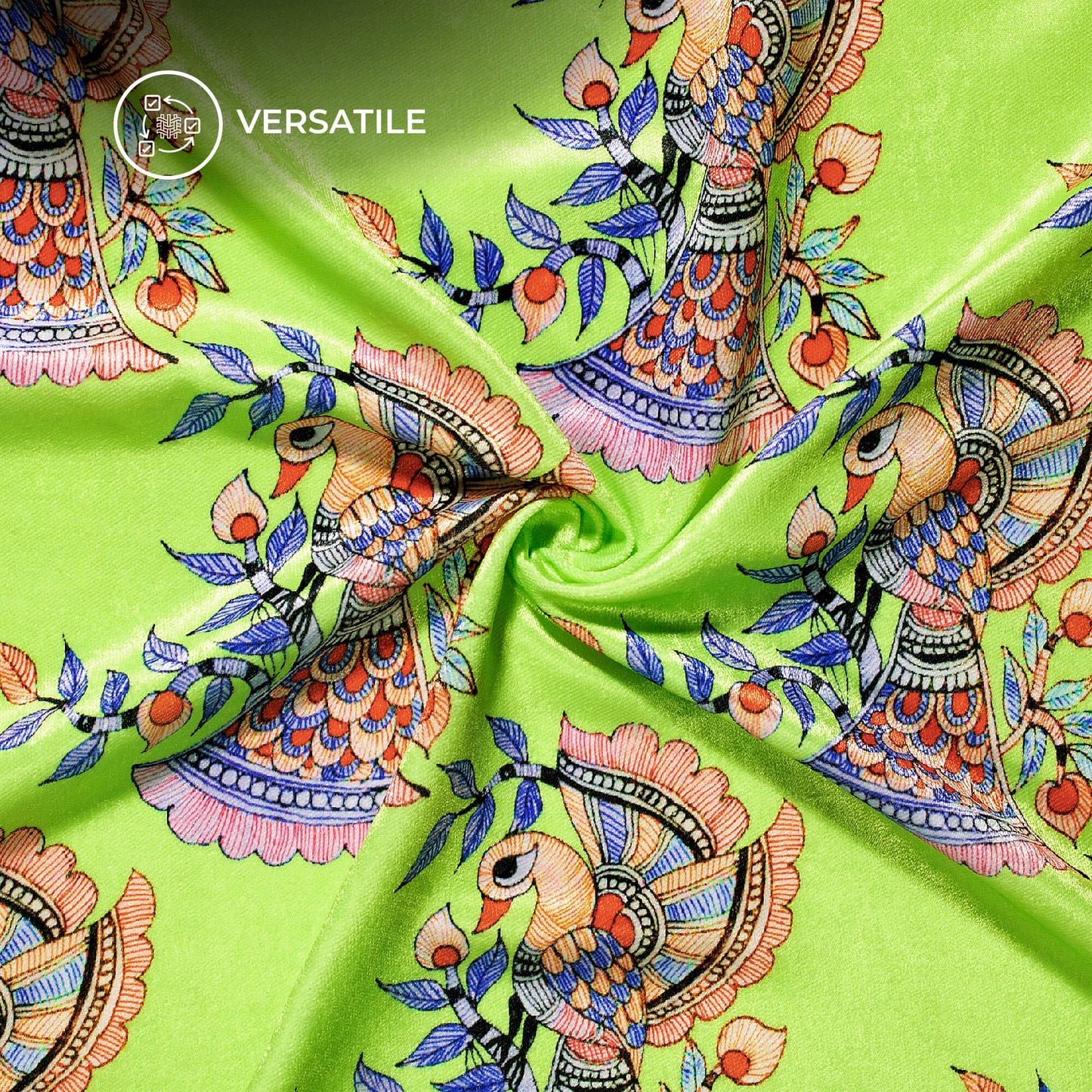 Pear Green Madhubani Digital Print Premium Velvet Fabric