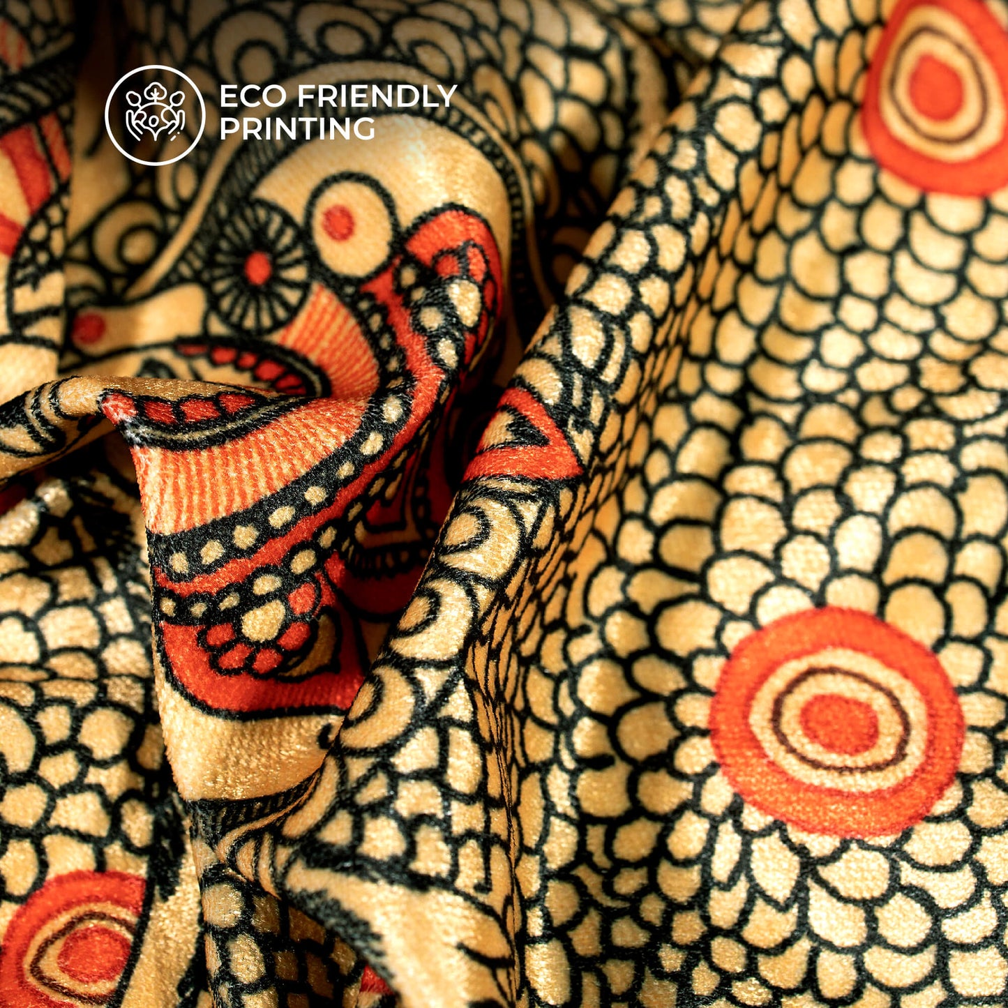 Copper Beige Madhubani Digital Print Premium Velvet Fabric