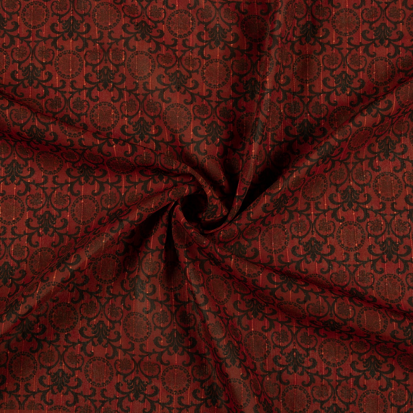 Brick Red And Black Floral Digital Print Chiffon Sparkle Fabric