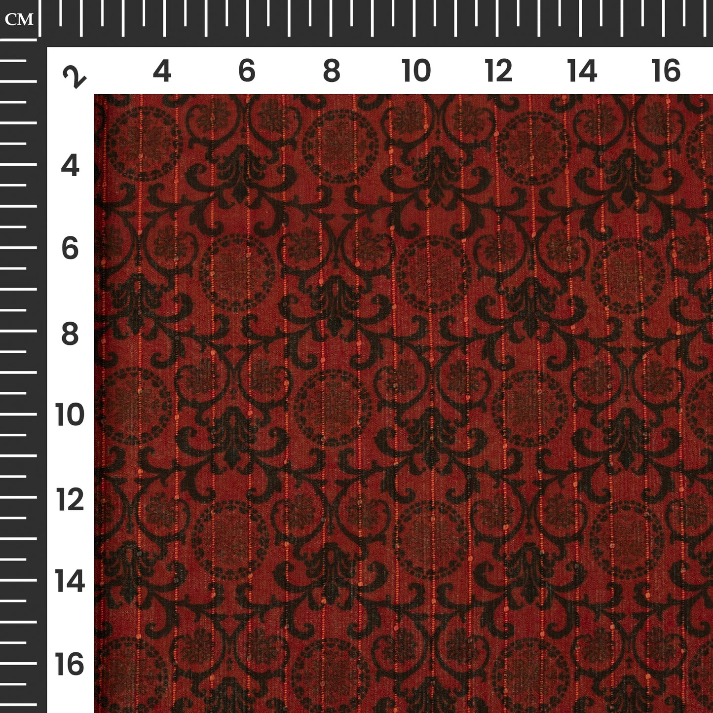 Brick Red And Black Floral Digital Print Chiffon Sparkle Fabric