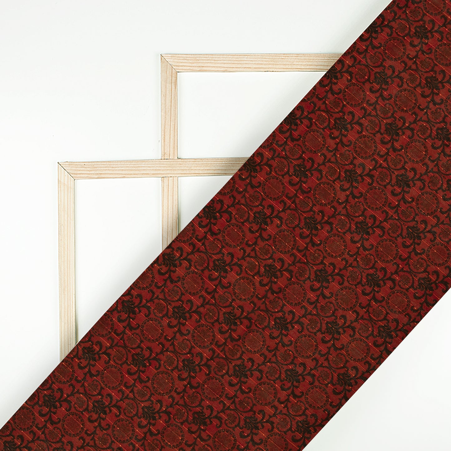 Brick Red And Black Floral Digital Print Chiffon Sparkle Fabric