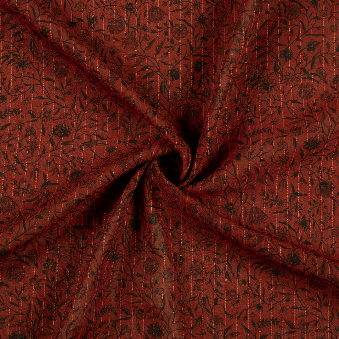 Brick Red And Black Floral Digital Print Chiffon Sparkle Fabric