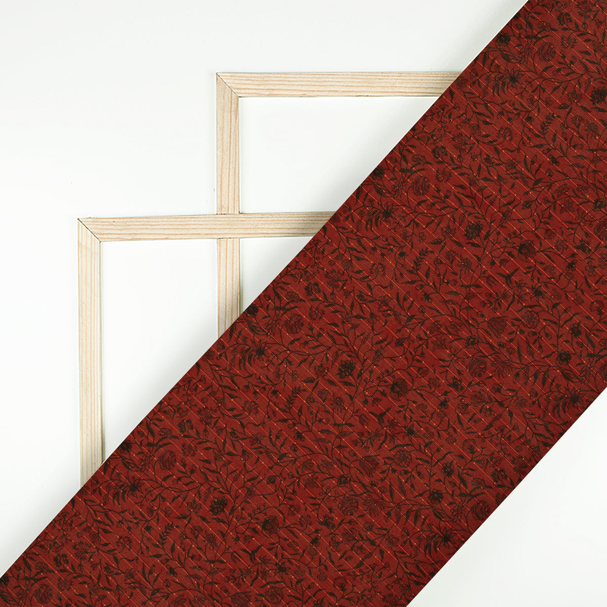 Brick Red And Black Floral Digital Print Chiffon Sparkle Fabric