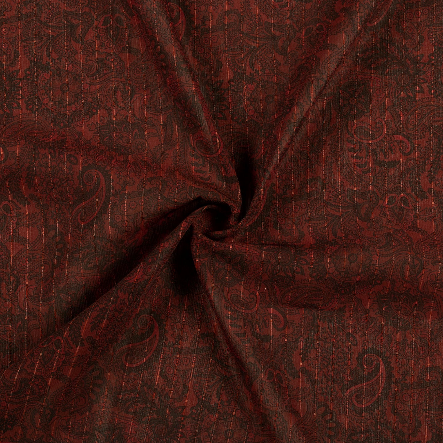 Brick Red And Black Paisely Digital Print Chiffon Sparkle Fabric