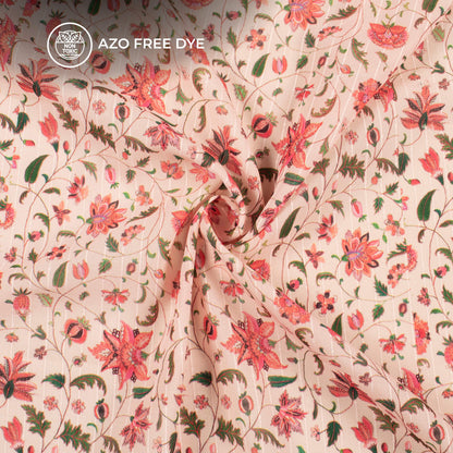 Blush Pink And Green Floral Digital Print Chiffon Sparkle Fabric