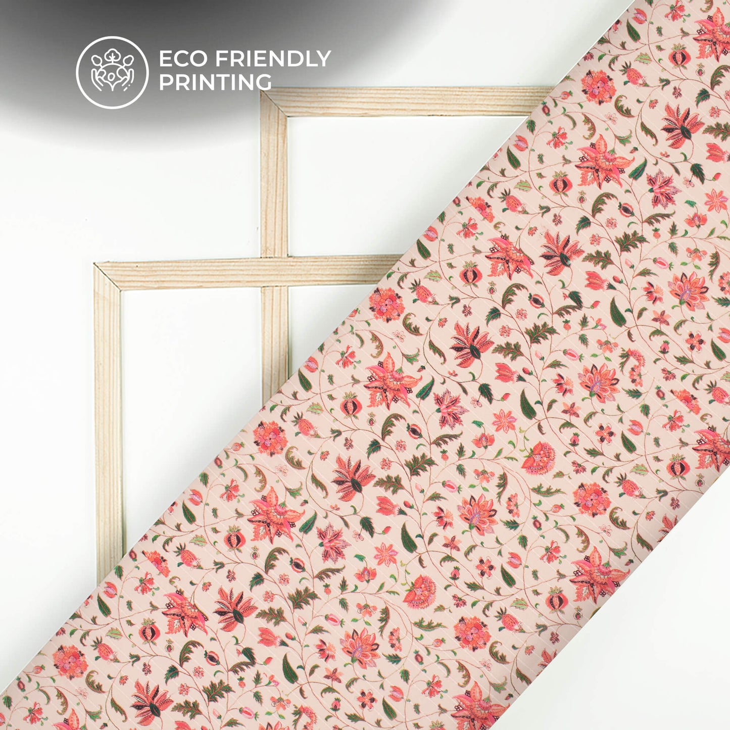 Blush Pink And Green Floral Digital Print Chiffon Sparkle Fabric