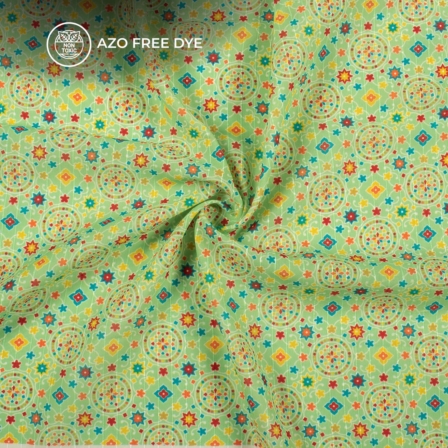 Mint Green Geometric Digital Print Chiffon Sparkle Fabric