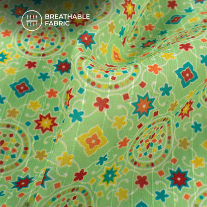 Mint Green Geometric Digital Print Chiffon Sparkle Fabric