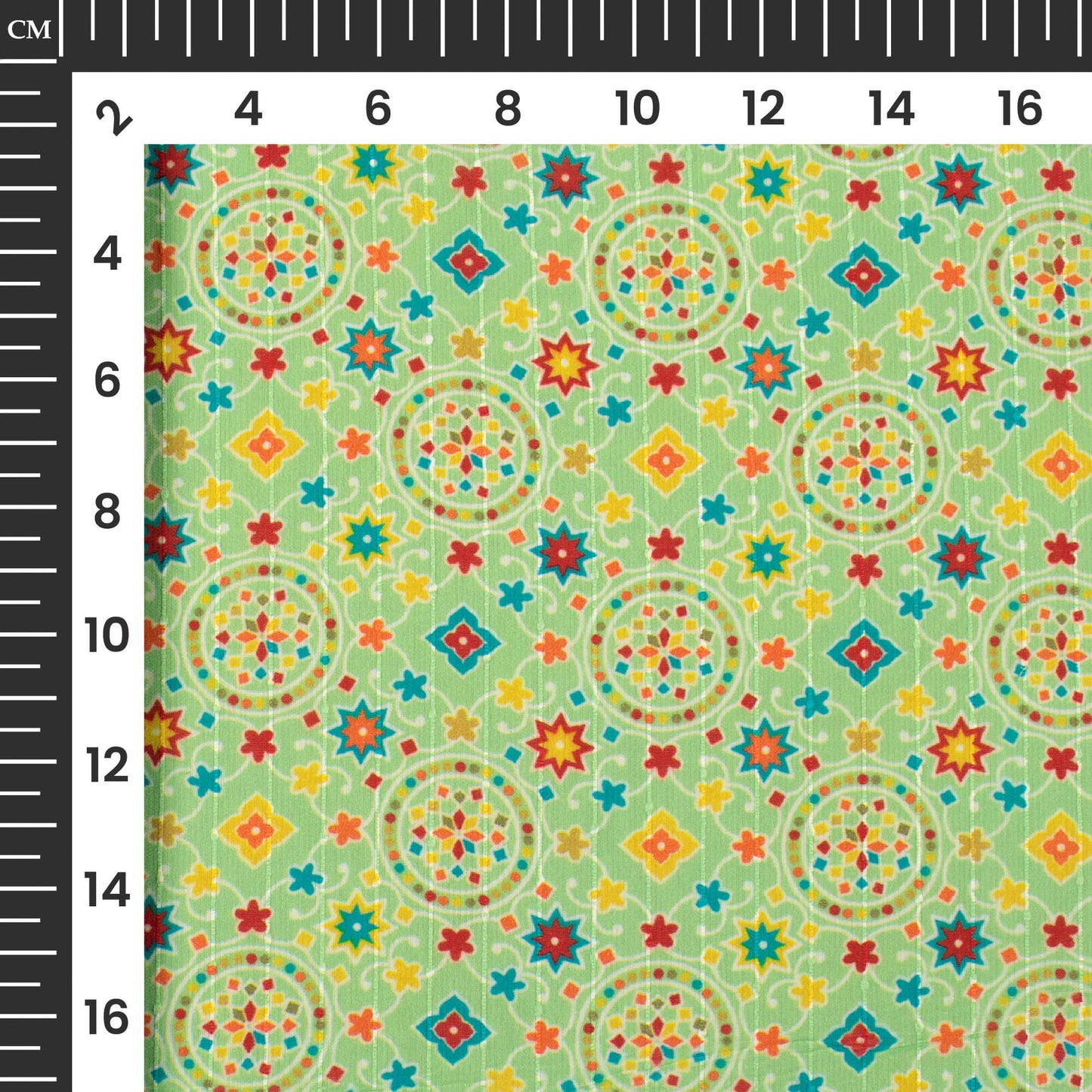 Mint Green Geometric Digital Print Chiffon Sparkle Fabric