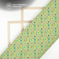 Mint Green Geometric Digital Print Chiffon Sparkle Fabric