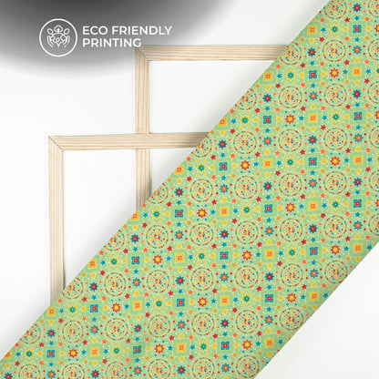 Mint Green Geometric Digital Print Chiffon Sparkle Fabric
