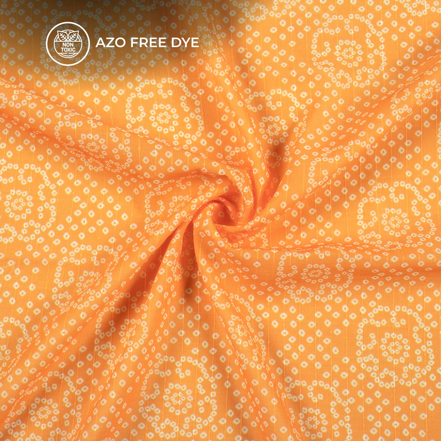 Apricot Orange Bandhani Digital Print Chiffon Sparkle Fabric