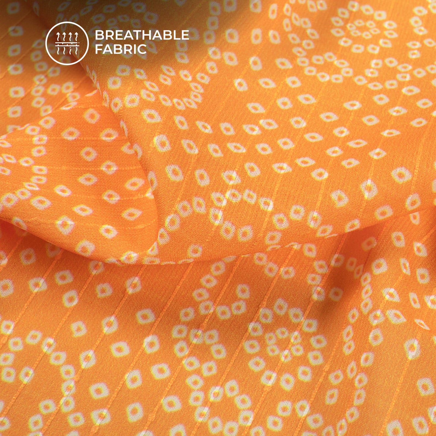 Apricot Orange Bandhani Digital Print Chiffon Sparkle Fabric