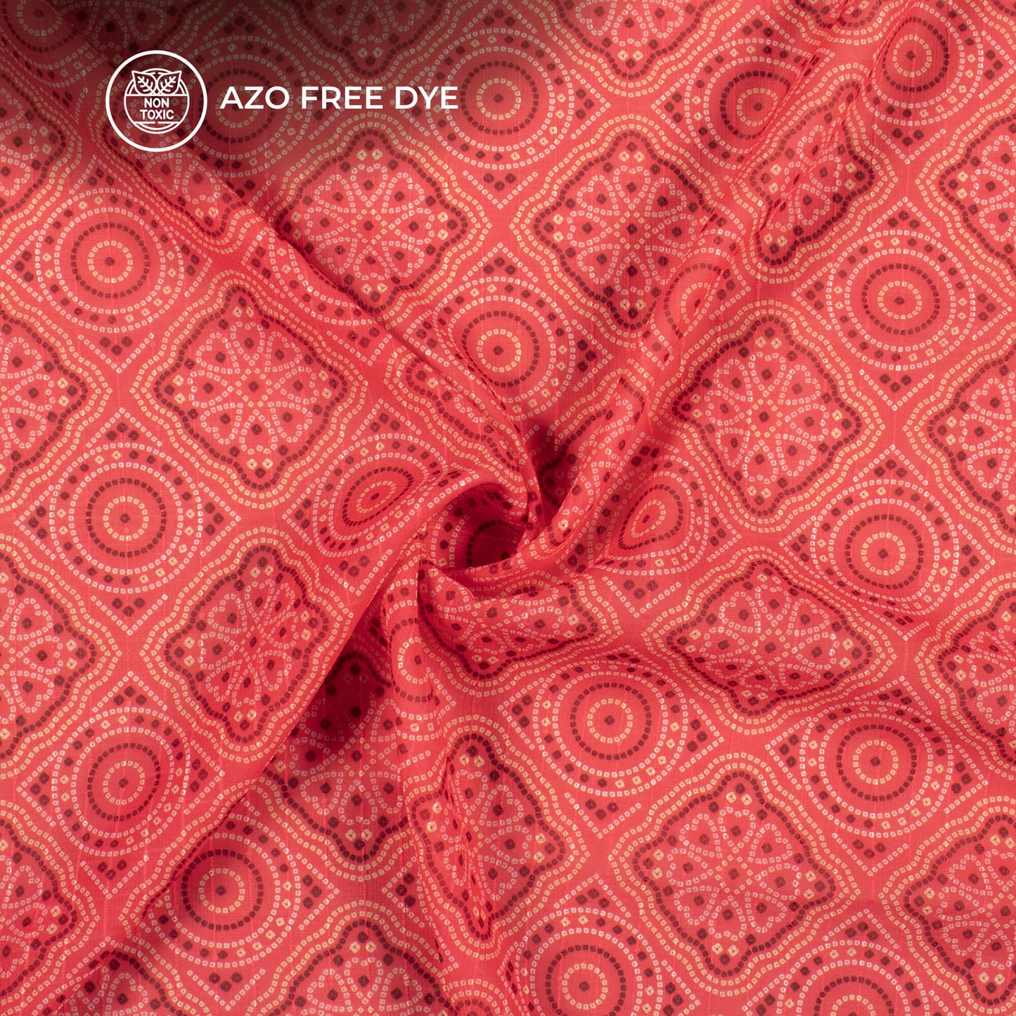 Crimson Red Bandhani Digital Print Chiffon Sparkle Fabric