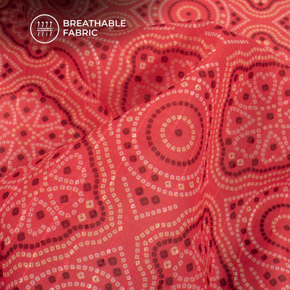 Crimson Red Bandhanii Digital Print Chiffon Sparkle Fabric