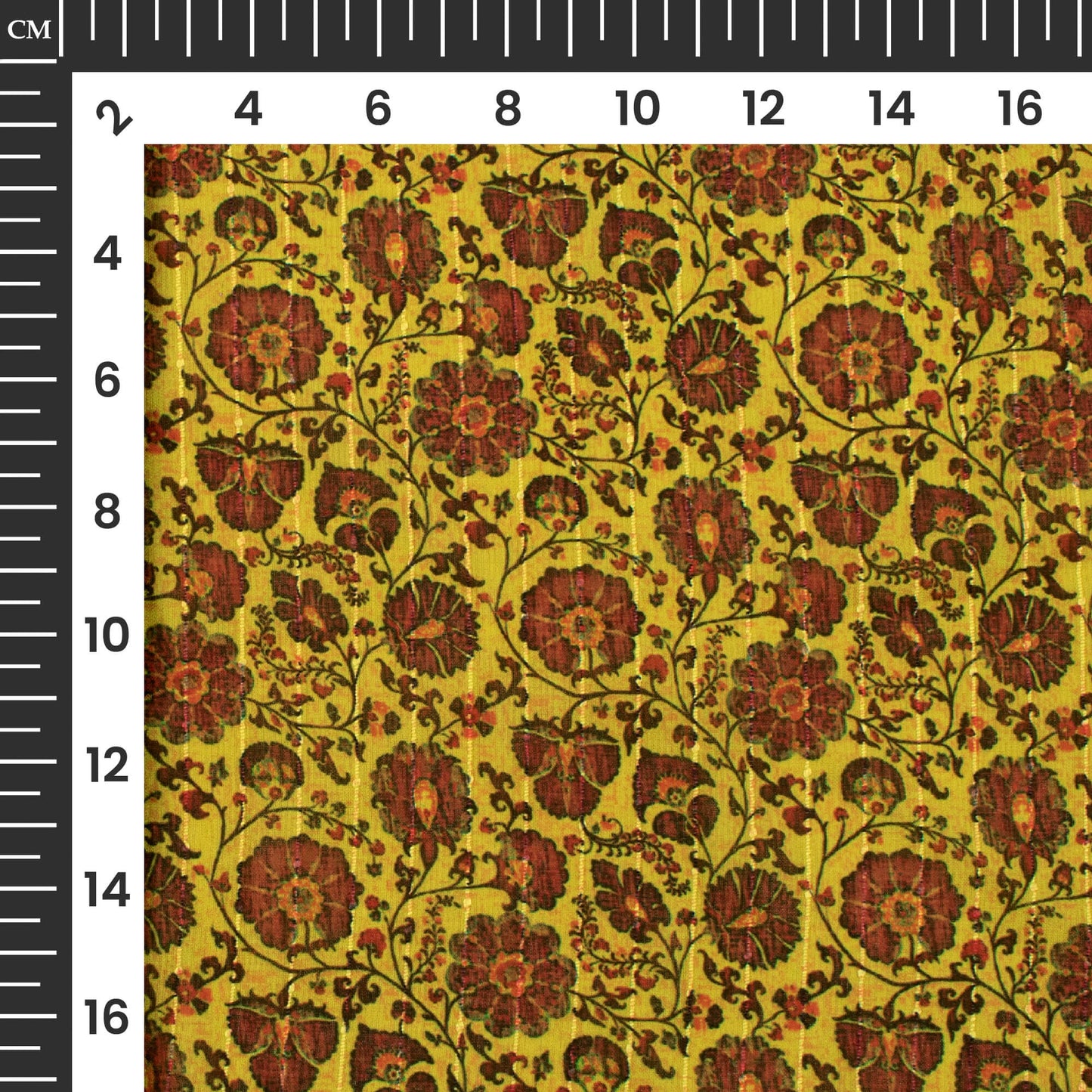 Lime Green And Red Digital Print Chiffon Sparkle Fabric