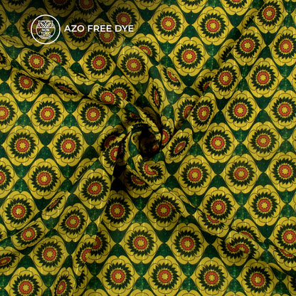 Dark Green Abstract Digital Print Chiffon Sparkle Fabric