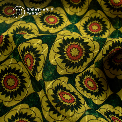 Dark Green Abstract Digital Print Chiffon Sparkle Fabric