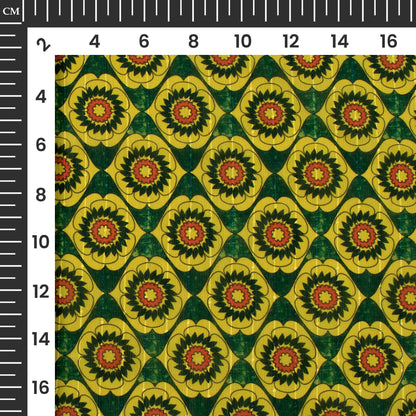 Dark Green Abstract Digital Print Chiffon Sparkle Fabric