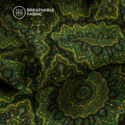 Forest Green Geometric Digital Print Chiffon Sparkle Fabric