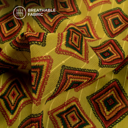 Lime Green Bandhanii Digital Print Chiffon Sparkle Fabric