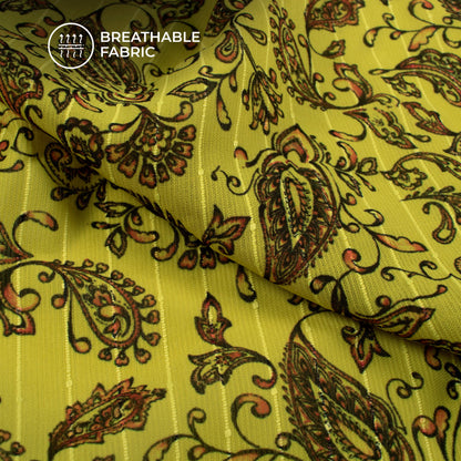 Lime Green Paisley Digital Print Chiffon Sparkle Fabric