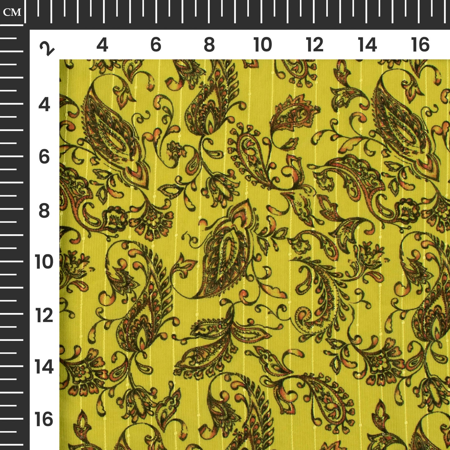 Lime Green Paisley Digital Print Chiffon Sparkle Fabric