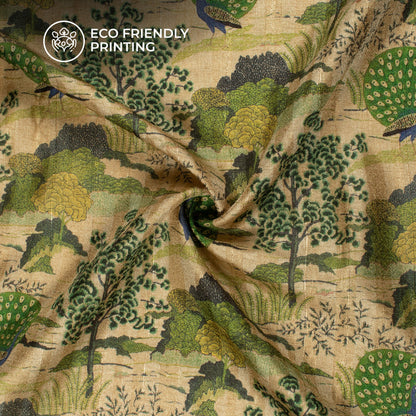 Peacock Garden Madhuvanii Printed Art Tusser Silk Fabric