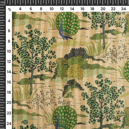 Peacock Garden Madhuvanii Printed Art Tusser Silk Fabric