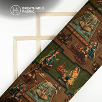 Brown And Green Madhuvanii Printed Art Tusser Silk Fabric