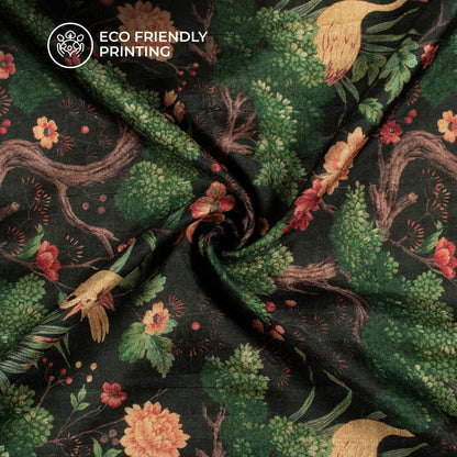 Forest Green Madhuvanii Printed Art Tusser Silk Fabric