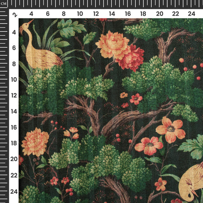 Forest Green Madhuvanii Printed Art Tusser Silk Fabric
