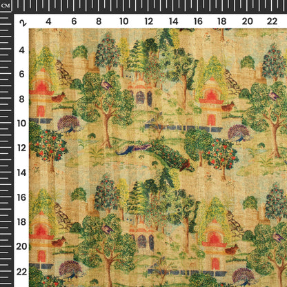 Peacock Garden Madhuvanii Printed Art Tusser Silk Fabric