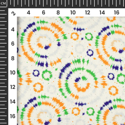 Tri-Color Quirky Printed Japan Satin Fabric