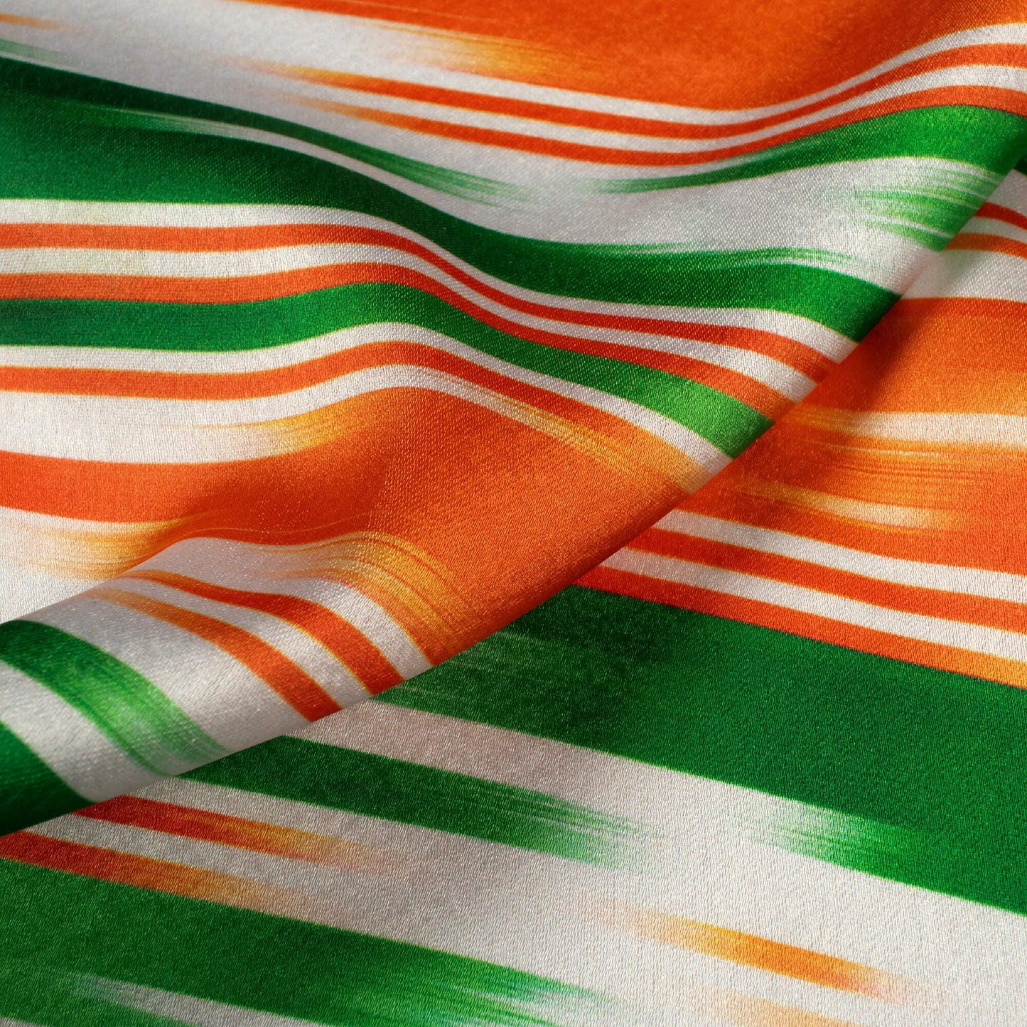 Tri-Color Stripes Printed Japan Satin Fabric