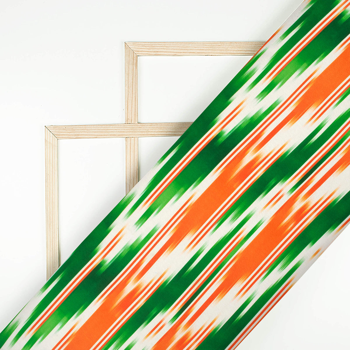 Tri-Color Stripes Printed Japan Satin Fabric
