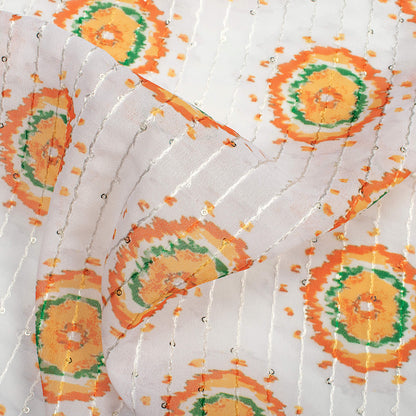 Tri-Color Abstract Printed Sequins Georgette Fabric