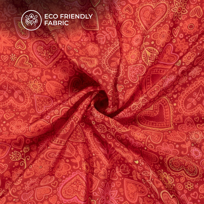 Red Quirky Heart Printed Crepe Silk Fabric